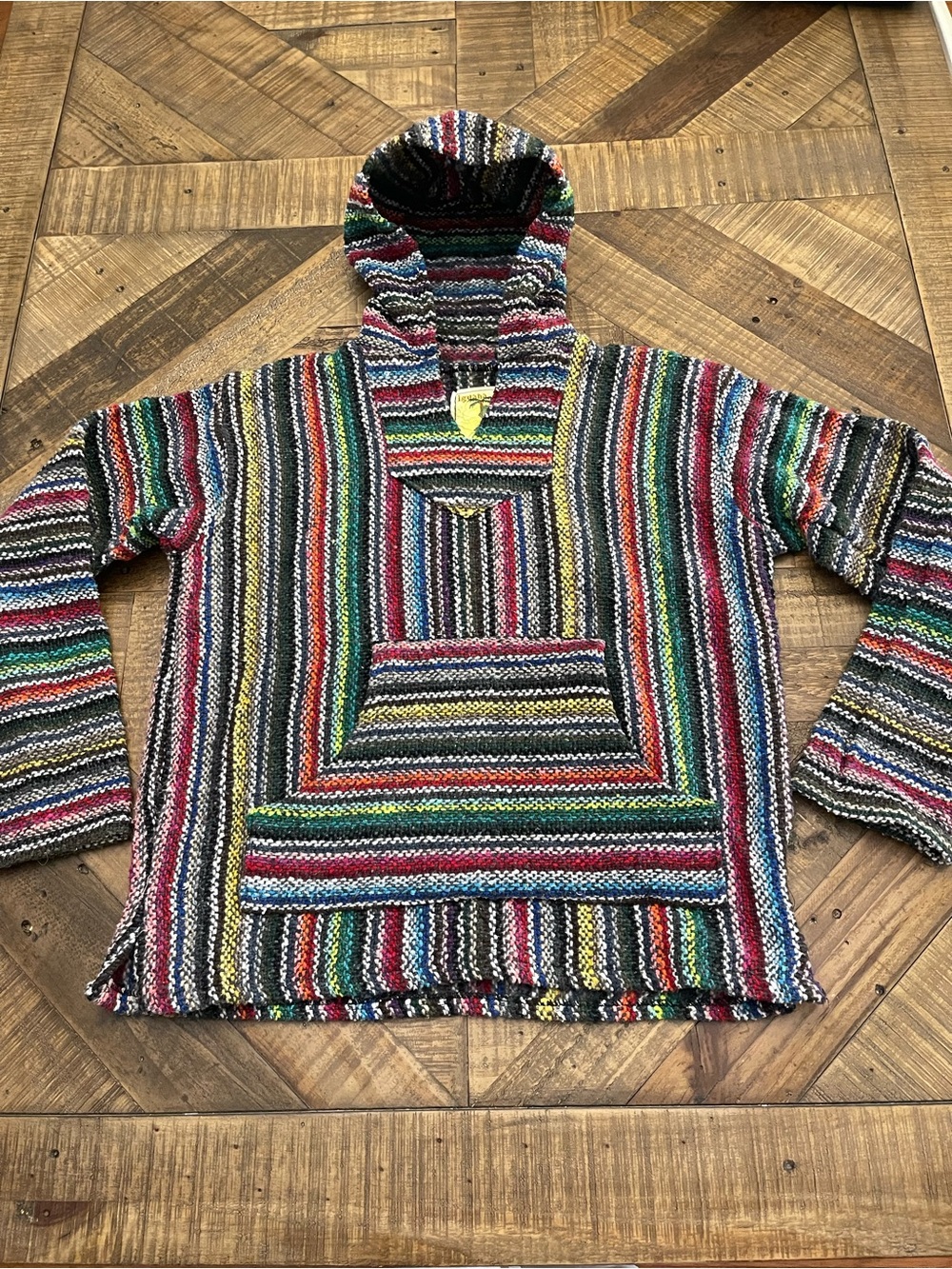 Iguana Jack Mexican Baja Hoodie Pullover Boho Striped Jerga